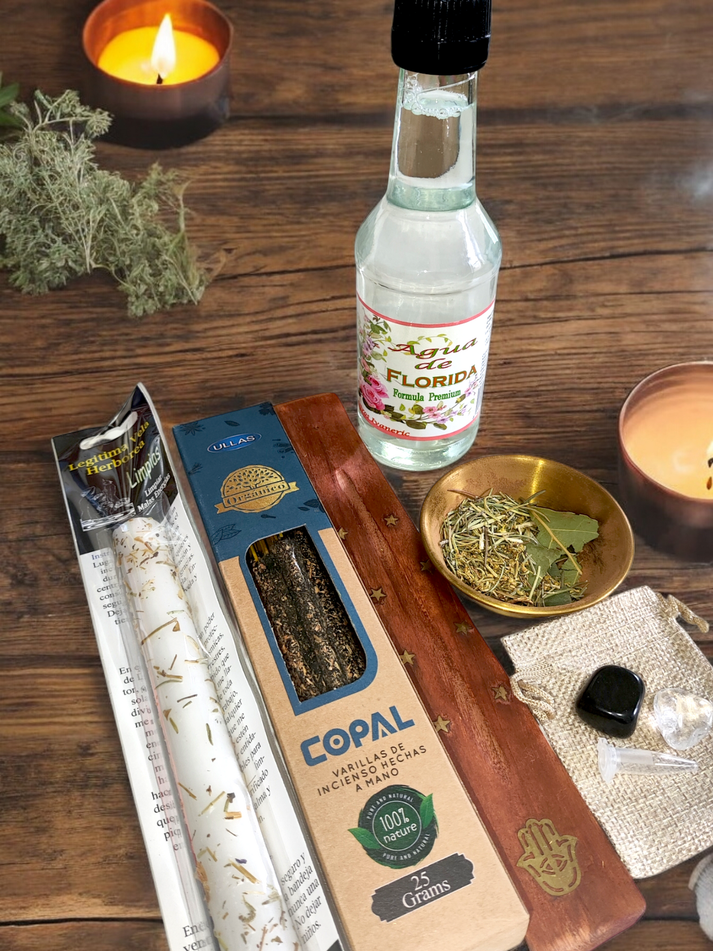 Pack esotérico limpieza energética y protección con vela, incienso y cristales – Magic Moon