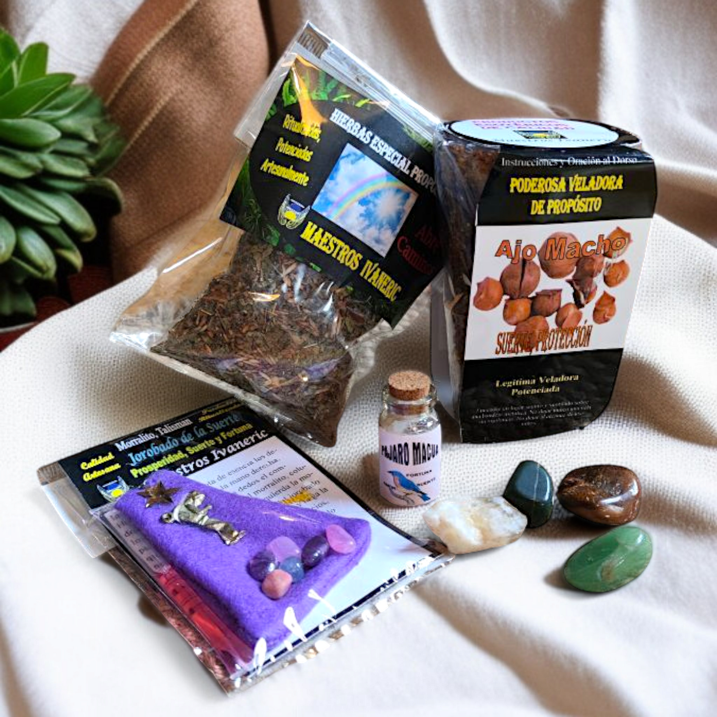 Pack ritual completo de suerte y prosperidad con velón, hierbas y cristales – Magic Moon