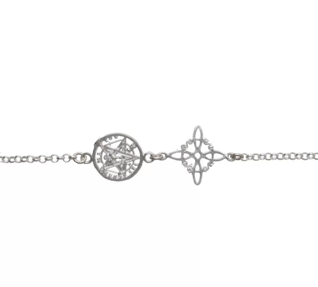 Pulsera Nudo de Bruja Pequeño y Tetragrámaton en Plata de Ley 925