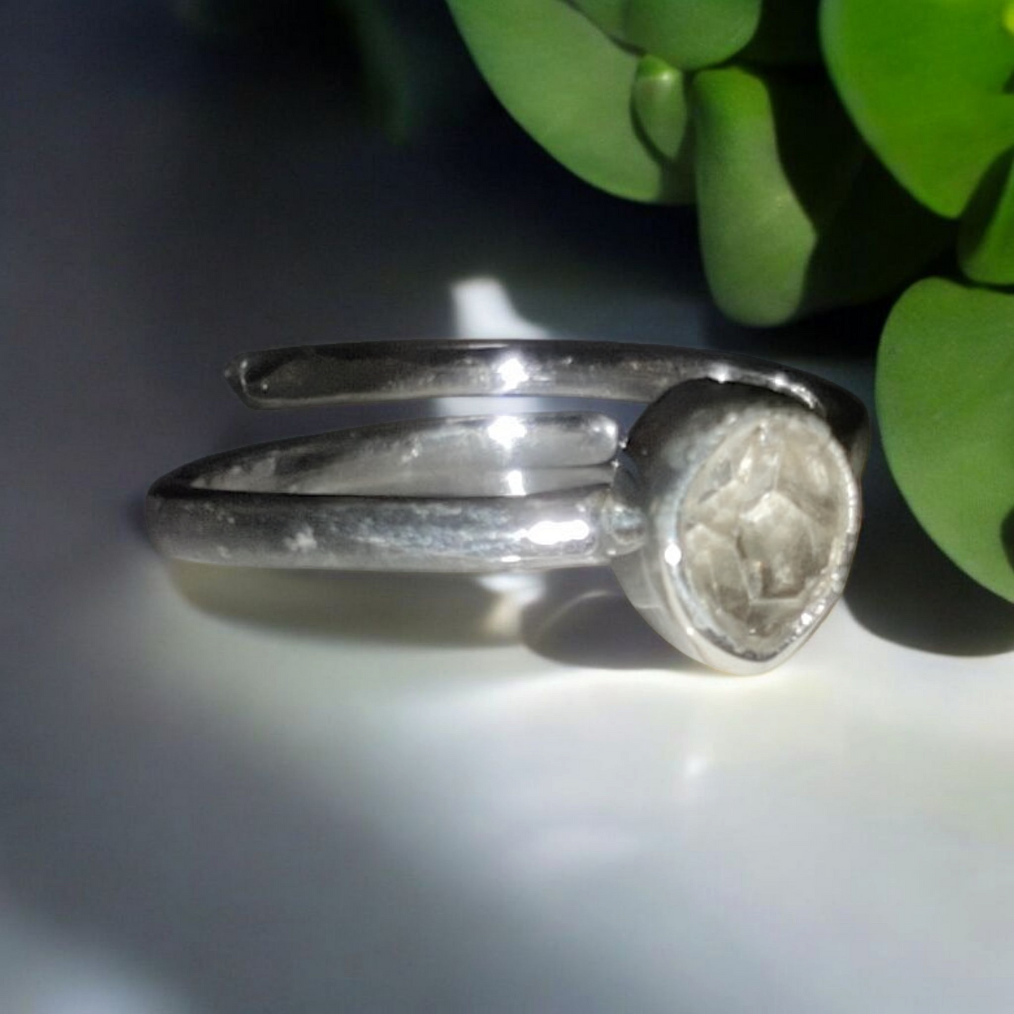 Anillo de Cuarzo Hérkimer Ajustable en Plata de Ley 925