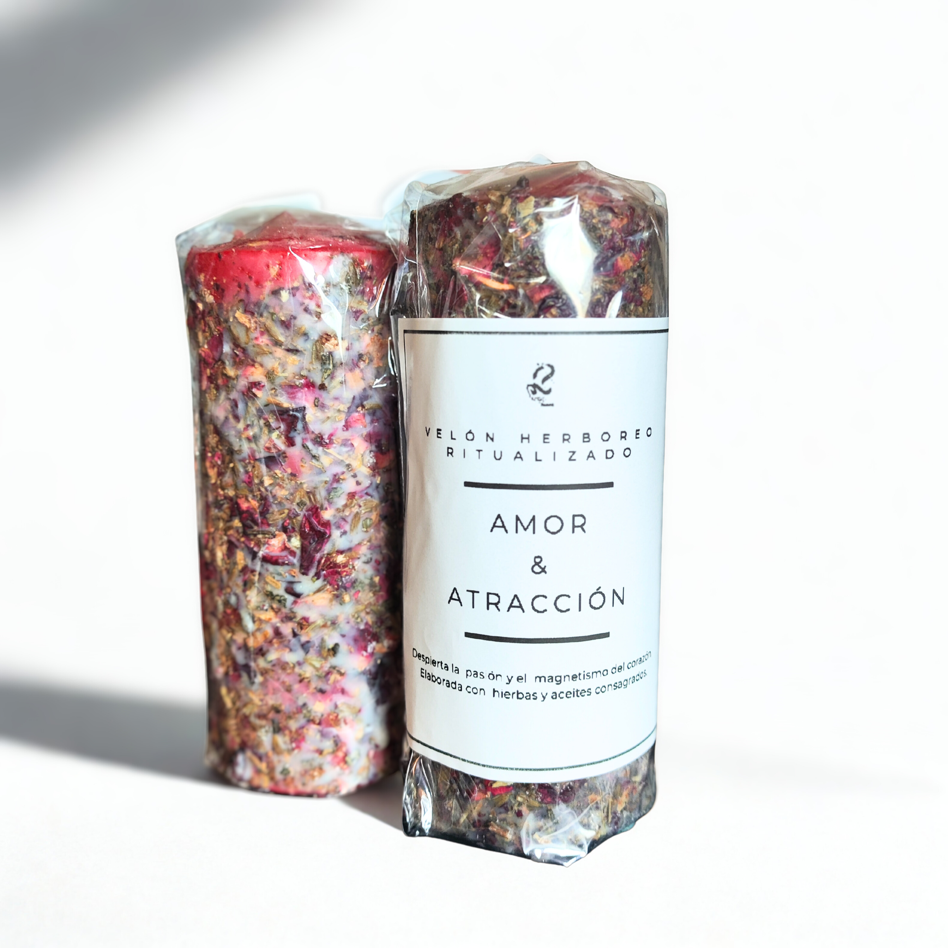 Velon herboreo ritualizado de amor y atracción empaquetado y etiqueta