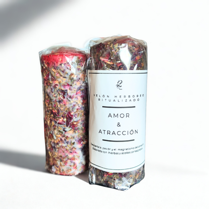 Velon herboreo ritualizado de amor y atracción empaquetado y etiqueta