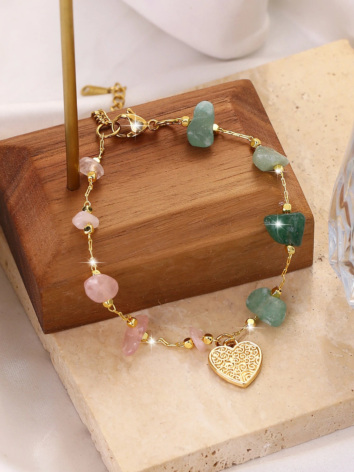 Pulsera con piezas de Cuarzo Rosa y Aventurina Verde * AMOR, PROSPERIDAD Y ARMONIA*