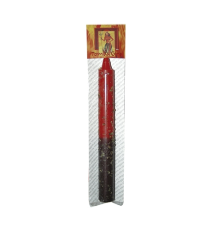Vela herbórea Pomba Gira para rituales de atracción, amor propio y magnetismo espiritual.