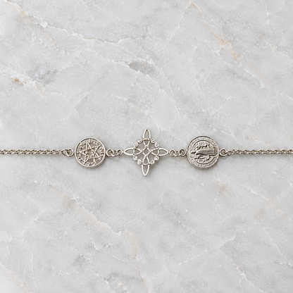 Pulsera Triple Protección en Plata de Ley - Tetragramatón, Nudo de Bruja y San Judas