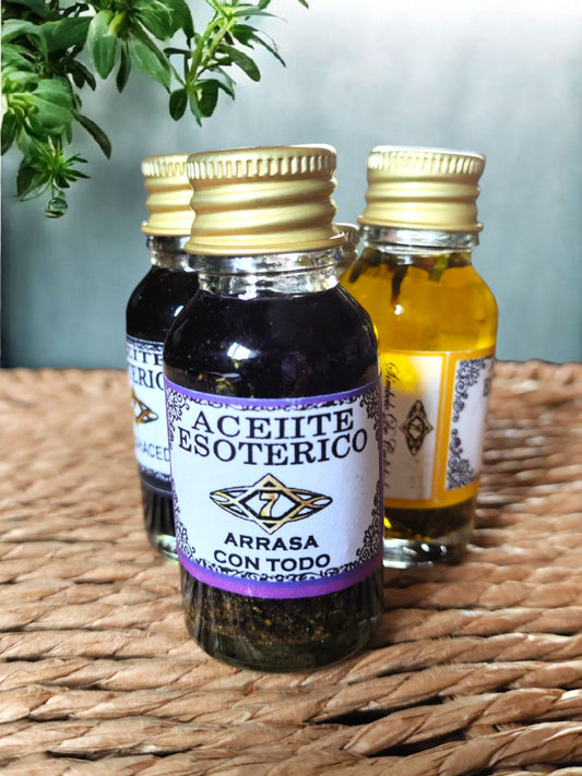 Aceite Esotérico Arrasa con Todo para rituales de poder, éxito y dominio