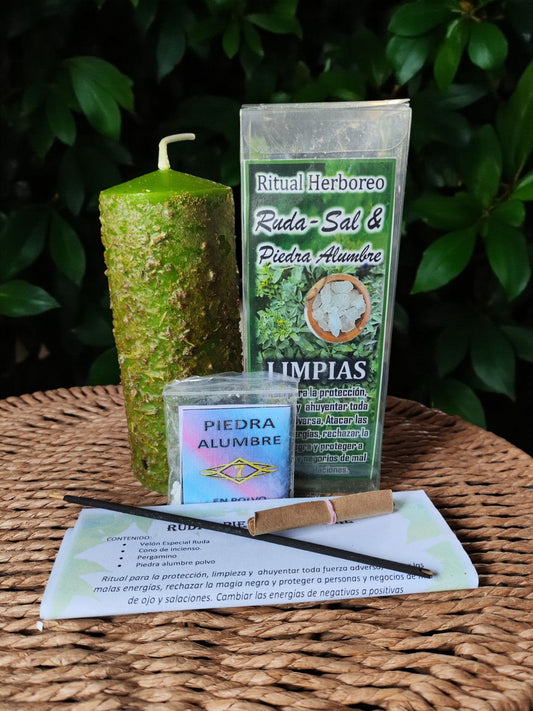 Ritual Herbóreo de Ruda, Sal y Piedra Alumbre para limpieza y protección energética