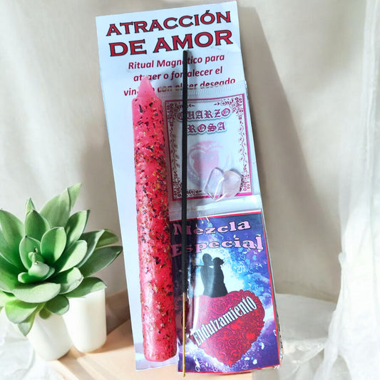 Ritual Atracción de Amor con vela, cuarzo rosa e incienso esotérico