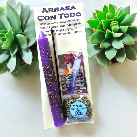 Ritual Arrasa con Todo con vela, hierbas, aceite e incienso contra magia negra