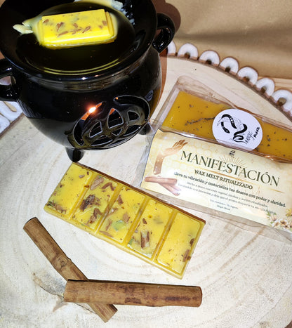 Detalle de wax melt de cera de abeja y miel, textura dorada y natural, vela artesanal para manifestación y energía creadora de Magic Moon.