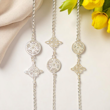 pulsera de plata de ley con doble símbolo de protección