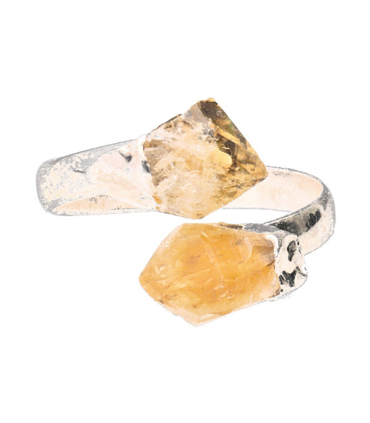 Anillo Citrino Calentado en Baño de Plata – Abundancia Y Prosperidad