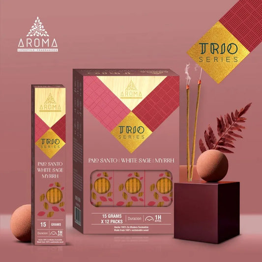 Incienso Aroma Trio – Palo Santo, Salvia Blanca y MIRRA