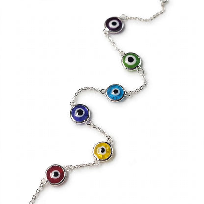 Pulsera de plata con ojo turco 6 coloes, negro, verde, azul, amarillo, rojo