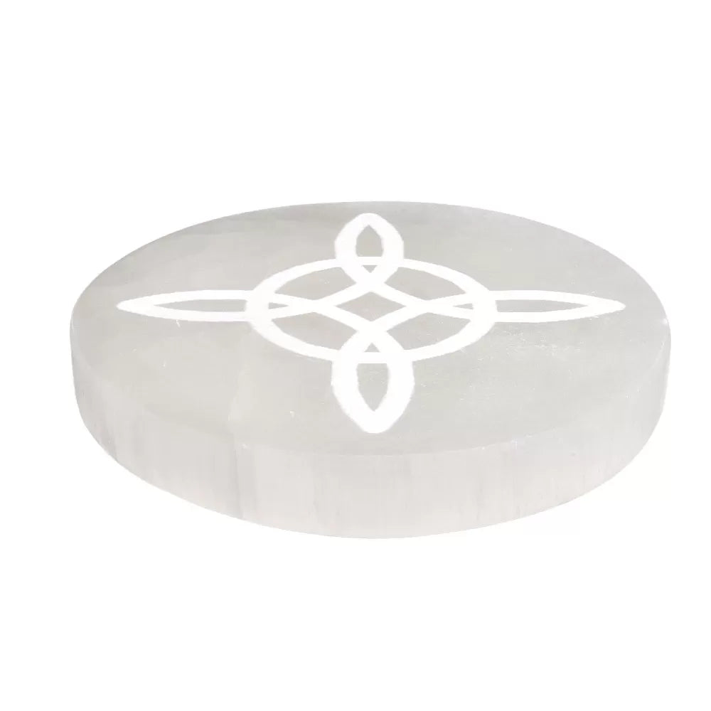 Placa de Selenita con Nudo de Bruja - Protección y Limpieza Energética