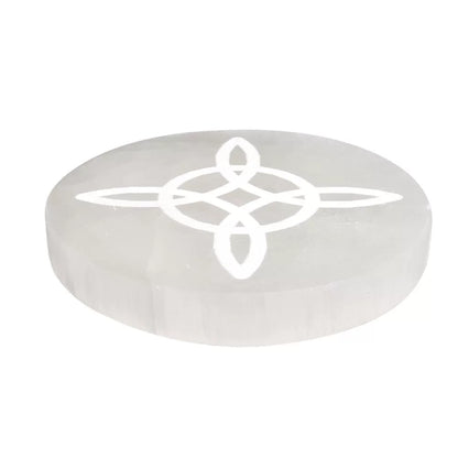 Placa de Selenita con Nudo de Bruja - Protección y Limpieza Energética