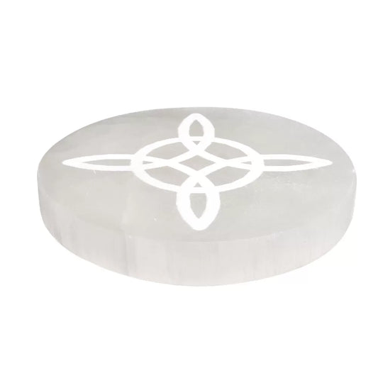 Placa de Selenita con Nudo de Bruja - Protección y Limpieza Energética