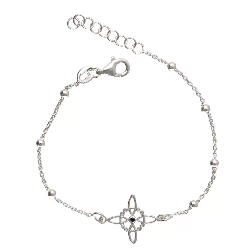 Pulsera de plata de ley 925 con símbolo del nudo de bruja con bolitas