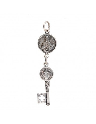 Colgante Protección Llave de San Benito y San Judas en Plata de Ley 925 Envejecida
