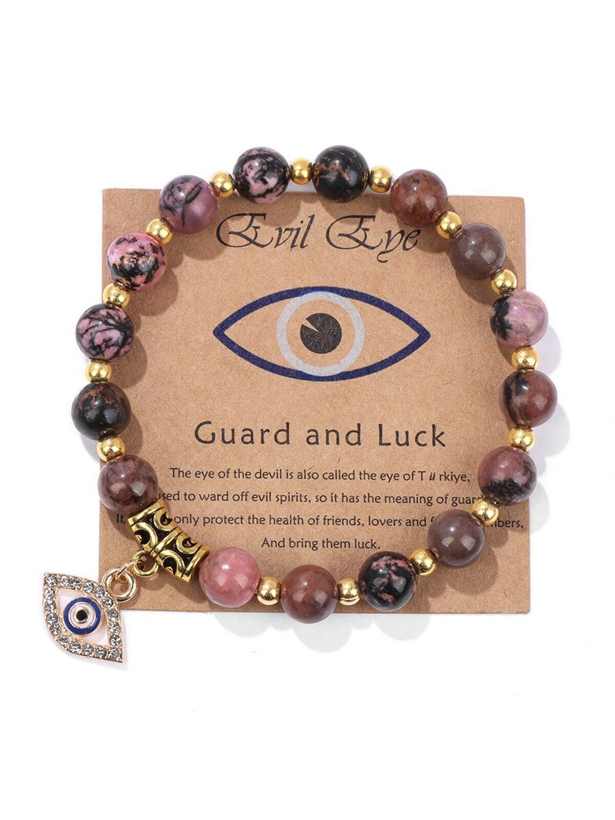 Pulsera cuentas Rodonita con amuleto Ojo Turco