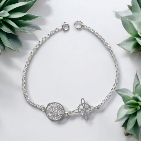 Pulsera Nudo de Bruja Pequeño y Tetragrámaton en Plata de Ley 925