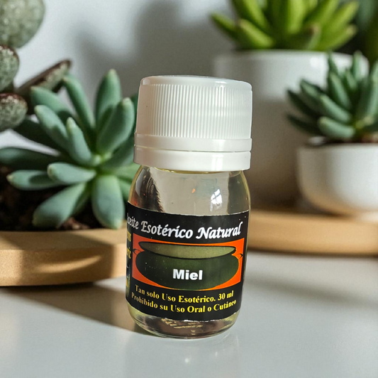 Aceite esotérico de miel en frasco para rituales de amor, atracción y apertura emocional