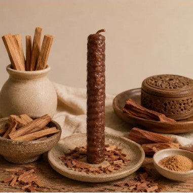 Vela de Miel con Sándalo elaborada con 100 % cera de abeja natural para meditación, armonía y conexión espiritual